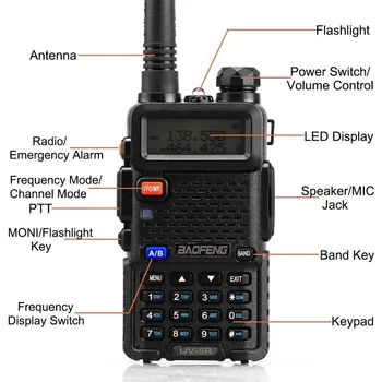 Baofeng UV5R LED ekranas 5W rankinis didelės galios VHF/UHF136-174MHz&400-520MHz dviejų juostų dažnio moduliacija 1800mah racija - Nuotrauka 2  