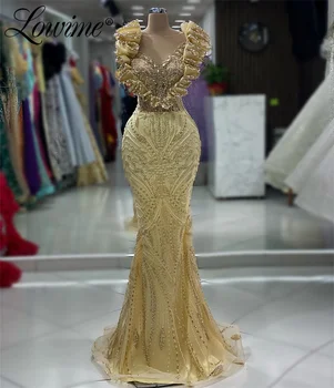 Šampano arabiškos vakarinės suknelės raukiniai Aso Ebi Long Beaded Sparkly Prom suknelės 2024 plius dydžio oficialūs vakarėlių chalatai pagal užsakymą pagaminti - Nuotrauka 1  