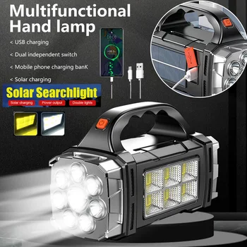 nešiojamas galingas saulės LED žibintuvėlis su COB darbo žibintais USB įkraunamas rankinis 4 apšvietimo režimai Lauko saulės degiklio lemputė - Nuotrauka 1  