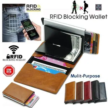 RFID kortelių laikiklis Vyrų piniginės Pinigų krepšys Vyriška vintažinė juoda Trumpa piniginė PU oda Plonos plonos piniginės Vyro piniginė - Nuotrauka 1  