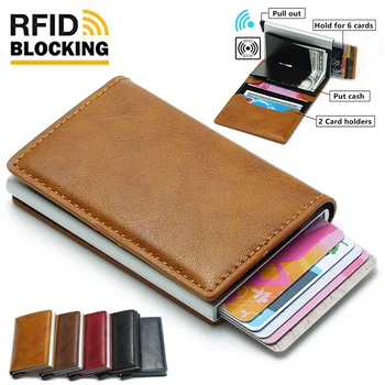 RFID kortelių laikiklis Vyrų piniginės Pinigų krepšys Vyriška vintažinė juoda Trumpa piniginė PU oda Plonos plonos piniginės Vyro piniginė - Nuotrauka 2  