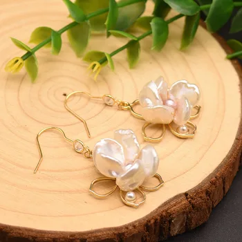 2021 Natūralus gėlo vandens barokinis perlų žiedas Pakaba Auskarai Lašas Auskarai moterims Papuošalai Paprasto dizaino rankų darbo aksesuarai - Nuotrauka 2  