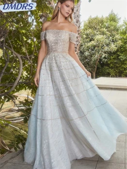 Elegantiški kortų pečių chalatai 2024 Stilinga karoliukais puošta vakarinė suknelė Romantiška A linijos grindų ilgio suknelė Vestidos de Novia - Nuotrauka 1  