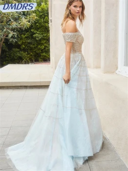 Elegantiški kortų pečių chalatai 2024 Stilinga karoliukais puošta vakarinė suknelė Romantiška A linijos grindų ilgio suknelė Vestidos de Novia - Nuotrauka 2  