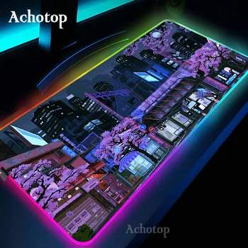 Pixel Art žaidimų pelės kilimėlis RGB Neon City kompiuterio pelės kilimėlis didelis žaidimų LED pelės kilimėlis XXL Mause pagalvėlės PC Gamer 900x400mm stalo kilimėlis - Nuotrauka 1  