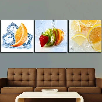 3vnt Citrinos Apelsinų vaisių paveikslai virtuvei vaisių sienų dekoras modernus drobės menas sieniniai paveikslėliai svetainei be rėmo - Nuotrauka 1  