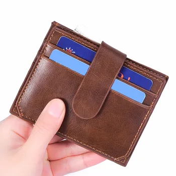 Vyrai Mažos kortelės vairuotojo pažymėjimas Trumpa piniginė Banko dovana Itin plonas viso gabalo šlifuotas PU odinis zip monetų piniginės kortelių laikiklis - Nuotrauka 1  