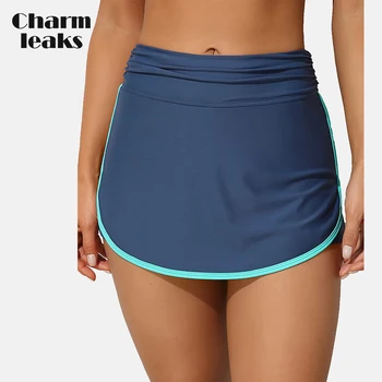 Charmleaks Moteriški maudymosi sijonai Greitas sausas juosmens vidurys su 2 šoninėmis kišenėmis Tankini apačia įmontuota trumpais minkštais maudymosi šortais - Nuotrauka 1  