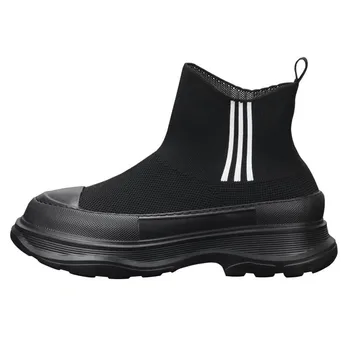 Vyriškų batų tendencija Fly austi tinkliniai viršutiniai batai Storas padas padidinti kvėpuojantis Lengvas aukštos viršutinės lentos batai Patogūs potvynio batai - Nuotrauka 2  