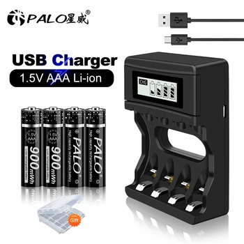 PALO 1,5V Li-ion AAA įkraunama baterija AAA ličio baterijos su greitu išmaniuoju įkrovikliu žibintuvėliui / žaislams / gaidys / MP3 grotuvas / pelė - Nuotrauka 1  