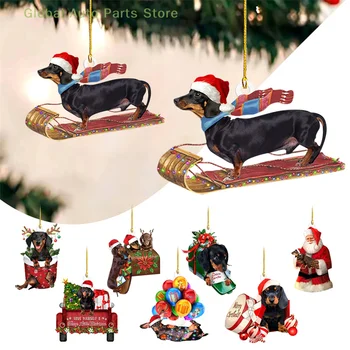 Akrilinių kalėdinių rogių taksų serija Pakabinamas ornamentinis eglutės pakabukas su diržo dekoro eglutės dekoravimu - Nuotrauka 1  