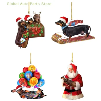 Akrilinių kalėdinių rogių taksų serija Pakabinamas ornamentinis eglutės pakabukas su diržo dekoro eglutės dekoravimu - Nuotrauka 2  