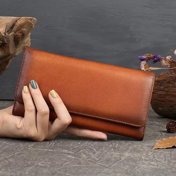 Moterys Ilgos piniginės Pinigų krepšys Natūralios odos kelių kortelių grynųjų pinigų laikiklis Natūralios odos moteriškos sankabos rankinės rankinės - Nuotrauka 1  