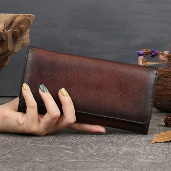 Moterys Ilgos piniginės Pinigų krepšys Natūralios odos kelių kortelių grynųjų pinigų laikiklis Natūralios odos moteriškos sankabos rankinės rankinės - Nuotrauka 2  