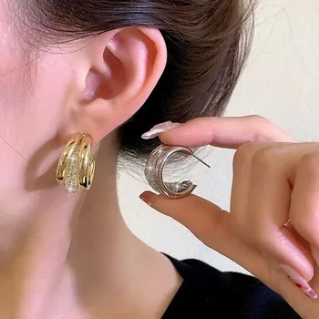 Nauja mados tendencija Unikalus dizainas Elegantiški subtilūs geometriniai cirkonio tinklelio auskarai moterims Papuošalai Vestuvių vakarėlis Aukščiausios kokybės dovanos - Nuotrauka 1  