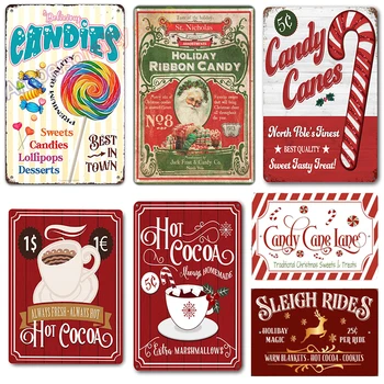 Candy Canes Metal Sign Decor Plaque Farmhouse Decorative Red Hot Cocoa Vintage Wall Decorations - Cup of Cocoa 8x12 Inch - Nuotrauka 1  