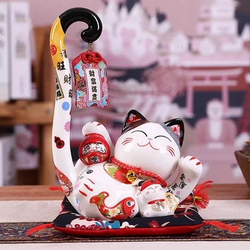 8,6 colio keramikos maneki Neko Lucky Cat pinigų dėžutės monetų bankas Japonų ilgos uodegos fortūnos katė Feng Shui namų dekoras - Nuotrauka 2  