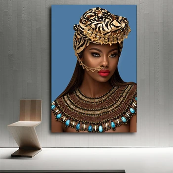 Auksinė Afrikos nuoga moteris indėnė su raudonų lūpų drobe Tapybos plakatai ir spaudiniai Skandinavijos sienų meno paveikslas svetainei - Nuotrauka 2  