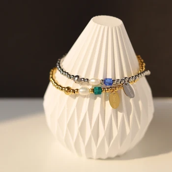 Gėlavandenių perlų mėlynumo karoliukų apyrankė moterims Boho Jewelry nerūdijančio plieno vintažinė mergaičių gimtadienio dovana nauja prabangiuose papuošaluose - Nuotrauka 1  