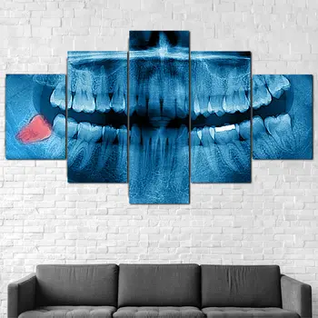 Wall Art Pictures Home Decor Modern HD Prints 5 Panel Red Wisdom Teeth X-ray Dentist Painting Allah The Qur'an Canvas Poster - Nuotrauka 1  