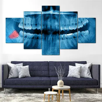 Wall Art Pictures Home Decor Modern HD Prints 5 Panel Red Wisdom Teeth X-ray Dentist Painting Allah The Qur'an Canvas Poster - Nuotrauka 2  