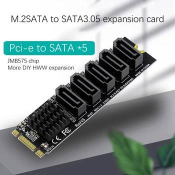 M.2 NGFF B-Key Sata To SATA 5 prievado išplėtimo kortelė 6Gbps išplėtimo kortelė JMB585 mikroschemų rinkinys palaiko SSD ir HDD - Nuotrauka 2  