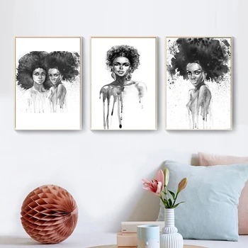 Juodai balta gražuolė Afrikos moteris Sieninis paveikslas svetainei Namų dekoras Seksualios merginos plakatas ir spausdinta neįrėminta abstrakti figūra - Nuotrauka 1  