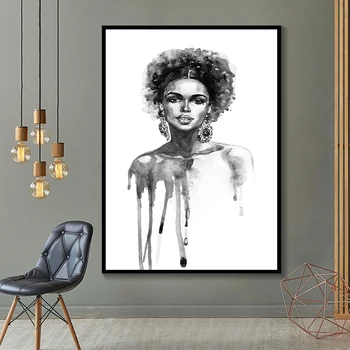 Juodai balta gražuolė Afrikos moteris Sieninis paveikslas svetainei Namų dekoras Seksualios merginos plakatas ir spausdinta neįrėminta abstrakti figūra - Nuotrauka 2  
