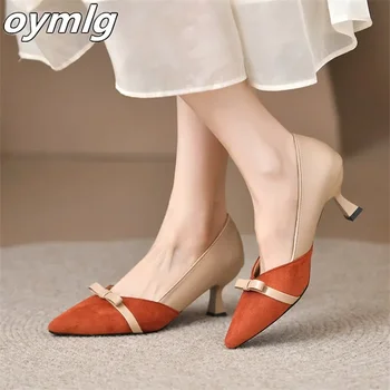 Elegantiško temperamento spalva, deranti prie lanko mazgo moteriški batai Nauji 2024 m. pavasario ploni vidutinio kulno smailūs vienbačiai batai moterims - Nuotrauka 1  