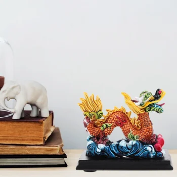 Derva kinų zodiako drakono figūrėlė Retro Feng Shui turtas Drakono statula Mini automobilio prietaisų skydelis Gyvūno skulptūra - Nuotrauka 1  