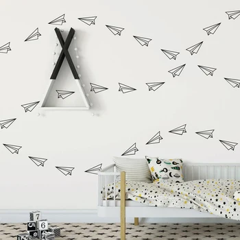 120vnt Origami lėktuvo sienos lipdukas Vaikų kambarys Žaidimų kambarys Geometrinė plokštuma Jet Wall Decal Miegamasis Vinilas Namų dekoras - Nuotrauka 1  