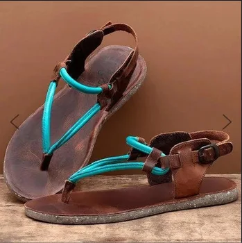 Vasarinės spaustukų pirštų odinės basutės Užtrauktukas Šlepetės Sandalai Didelio dydžio plokščias komfortas Kvėpavimas Patogūs batai Įsispiriamas paplūdimys - Nuotrauka 1  