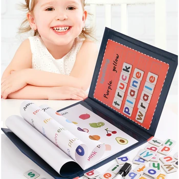 Vaikai Magnetinė rašyba Žodžių knygos Vaikai Montessori žaidimas Mokymasis Švietimas Anglų kalbos rašymas Mokymo priemonės Abėcėlė Mediniai žaislai - Nuotrauka 2  