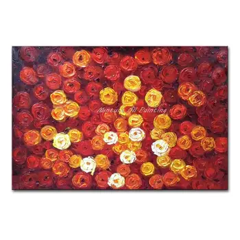 Mintura Rankomis dažytos raudonos rožės Aliejiniai paveikslai ant drobės, šiuolaikinės abstrakčios storos gėlės Sienų meno paveikslas Svetainės namų dekoras - Nuotrauka 1  