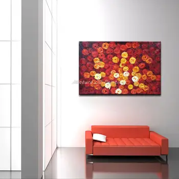 Mintura Rankomis dažytos raudonos rožės Aliejiniai paveikslai ant drobės, šiuolaikinės abstrakčios storos gėlės Sienų meno paveikslas Svetainės namų dekoras - Nuotrauka 2  