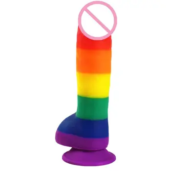 realistiškas didelis dildo spalvingas masažuoklio stimuliatorius masturbacija suaugusiųjų sekso žaislas - Nuotrauka 1  