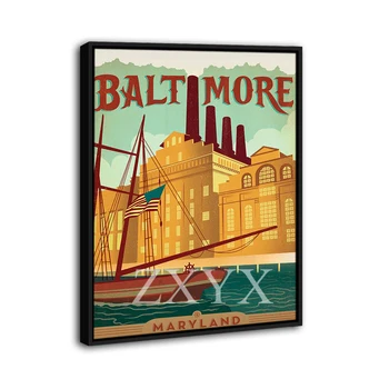 America City Baltimore Maryland Classic Retro Vintage Framed Poster Print Home Decor Wall Art Painting Oil Canvas - Nuotrauka 2  