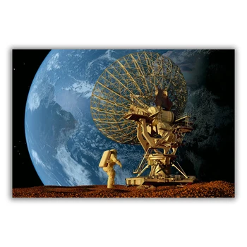 HT128 Įspūdinga visata Žemės ir Mėnulio kosminė stotis Astronautų šilko audinio plakatas Meno dekoro vidaus tapybos dovana - Nuotrauka 1  