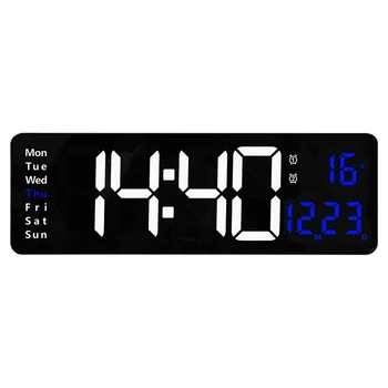 LED skaitmeninis sieninis laikrodis su nuotolinio valdymo pultu Sieniniai laikrodžiai Temp Data Savaitė Ekranas Dviguba elektroninė aliarmų lentelė - Nuotrauka 1  