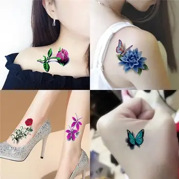 Plunksnų drugelio laikinų tatuiruočių lipdukas moterų kūno apsaugos tatuiruotei 3D rožių gėlių anime netikri lipdukai Waterproo Y1F5 - Nuotrauka 1  