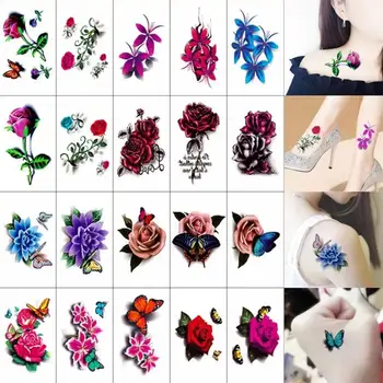 Plunksnų drugelio laikinų tatuiruočių lipdukas moterų kūno apsaugos tatuiruotei 3D rožių gėlių anime netikri lipdukai Waterproo Y1F5 - Nuotrauka 2  