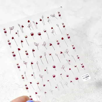 Raudonos gėlės Mielos 3D lipnios nagų dailės dekoracijos Lipdukai Ramunės spalvoti taškeliai Gražūs manikiūro lipdukai Didmeninė prekyba Dropshipping - Nuotrauka 2  