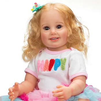 55CM Lifelike Full Body Soft Silicone Reborn Baby Girl Cammi Smile Doll Aukštos kokybės rankų darbo lėlių dovanos vaikams - Nuotrauka 2  