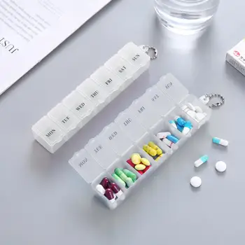 Plastikinė tablečių dėžutė Nešiojama išskirtinė trijų spalvų plastikinė 7 mažų tablečių vaistų laikymo dėžutė Vaistų atskyrimo tablečių dėklas - Nuotrauka 1  