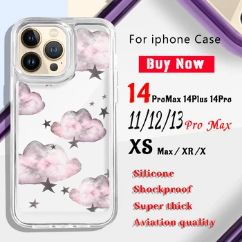 Itin storas aviacijos kokybės dėklas, skirtas iphone 11 12 13 14 Pro XS Max X XR Ins Pink Cloud Star Soft Buferio akrilo dangtelio kokštis - Nuotrauka 2  