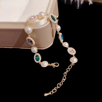 Fashion Pearls Krištolo apyrankė moterims Vintage Charm Chain apyrankės papuošalų dovana - Nuotrauka 1  