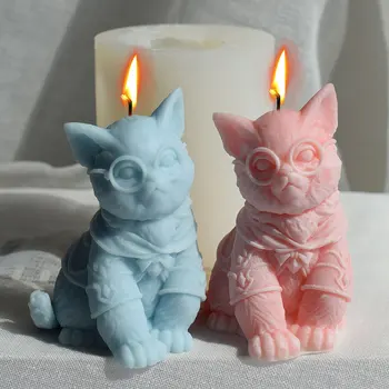 3D Sit Glass Cat silikoninė žvakių forma 