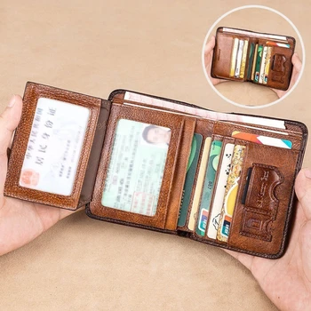 Vyriška piniginė PU odinė triguba piniginė Vintage Thin Short Multi Function ID Kreditinės kortelės laikiklis Vyriška piniginė Pinigai Mažas krepšys - Nuotrauka 2  
