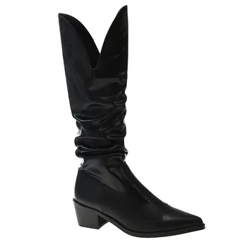 Dropshopping Vintage British Western Cowboy Boots virusinis atvejis Aukšti riterių batai Pile batai Seksualūs moteriški batai 35 ir 42 sportbačiai - Nuotrauka 2  
