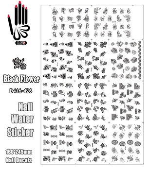 11 Lakštai/Loto meno lipdukas D416-426 Geriausias juodų gėlių nagų dailės lipdukas Vandens lipdukai nagų dekoravimui(11 DIZAINŲ 1) - Nuotrauka 1  